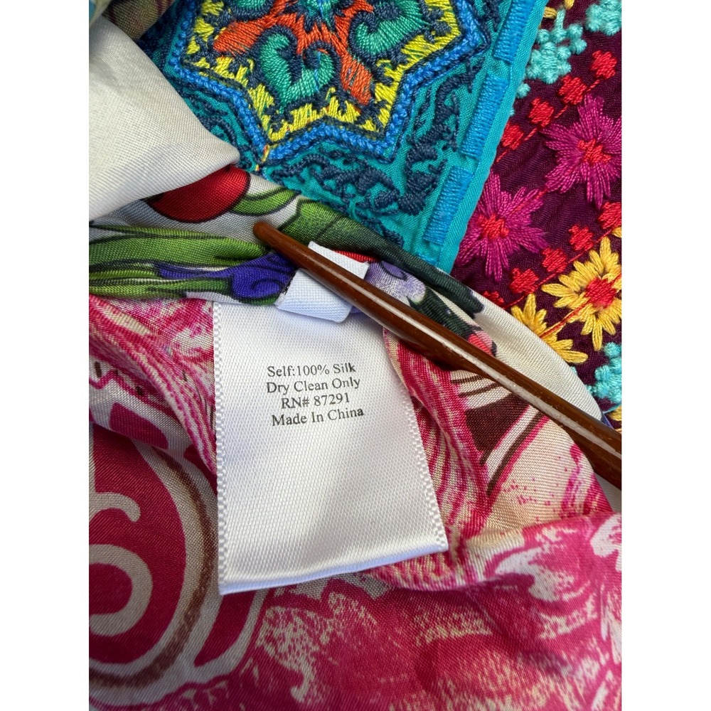Silk Reversible Kimono Robe OS Multi Floral Paisley Butterfly Boho Festival Wrap - Picture 14 of 16